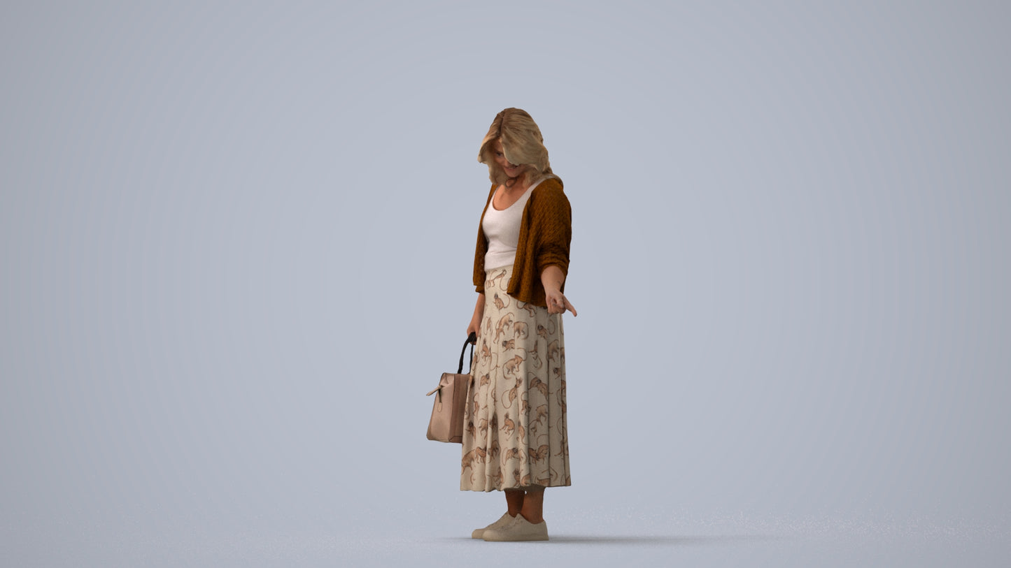 scanned 3D woman casual shopping, photogrammetry people for Enscape and V-Ray, three-quarter view render