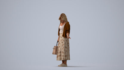 scanned 3D woman casual shopping, photogrammetry people for Enscape and V-Ray, three-quarter view render
