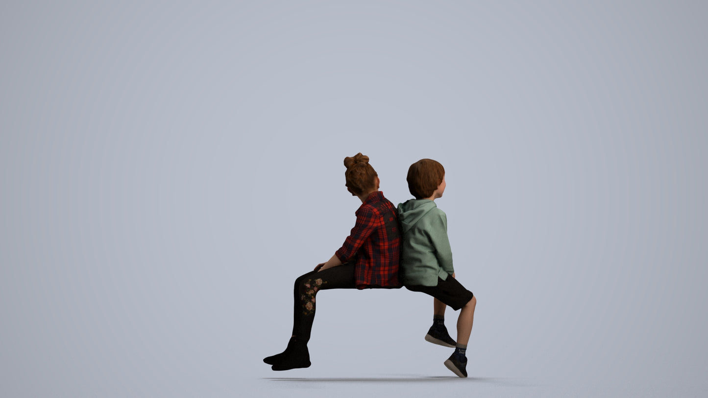 3D scanned girl kids casual, photorealistic archviz people for Enscape and SketchUp, front view render