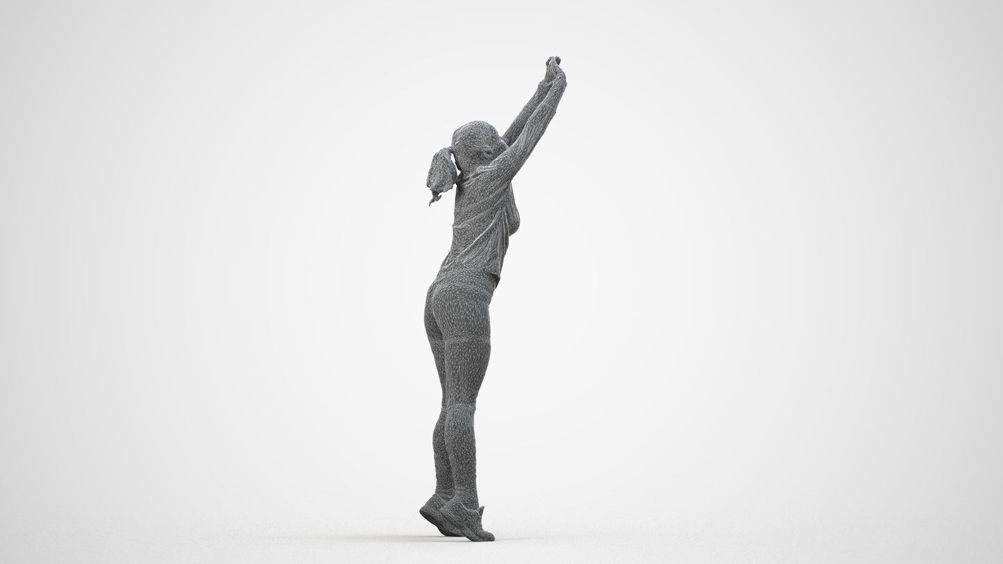 3D scanned woman sport, photorealistic archviz people for Enscape and SketchUp, wireframe side view