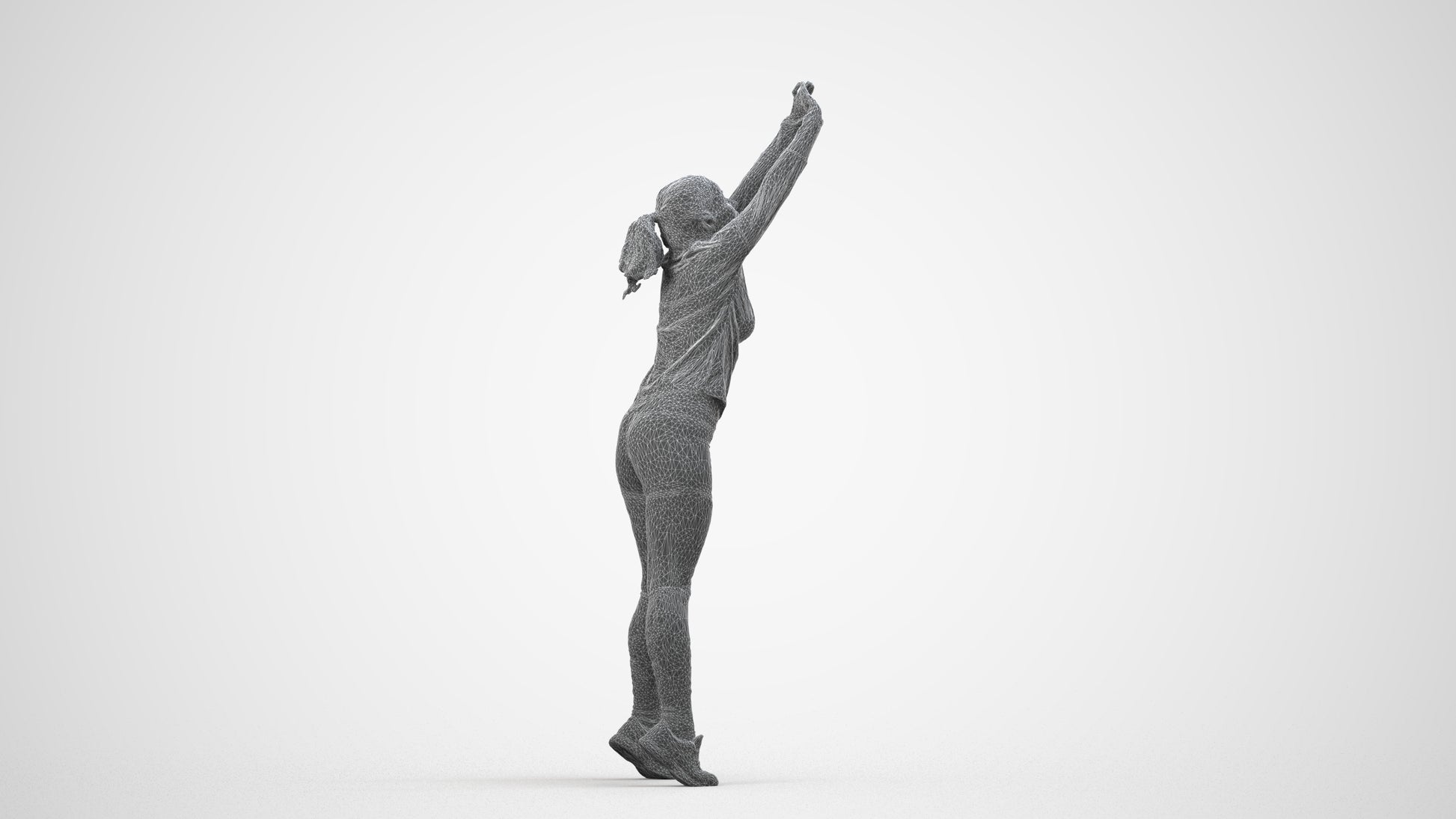 3D scanned woman sport, photorealistic archviz people for Enscape and SketchUp, wireframe side view