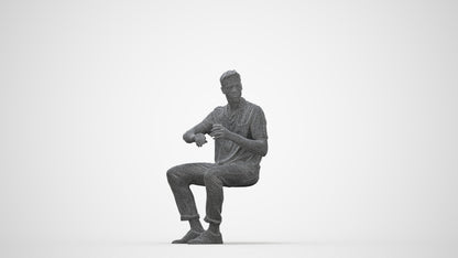3D people model man casual sitting, scanned human for 3ds Max rendering, wireframe back view