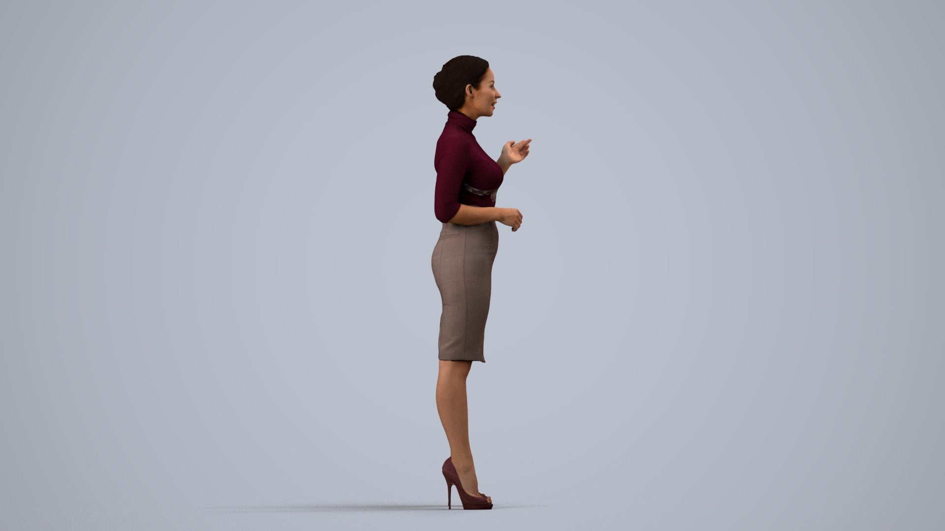 realistic 3D woman business, scanned archviz people for Blender and 3ds Max, side view render