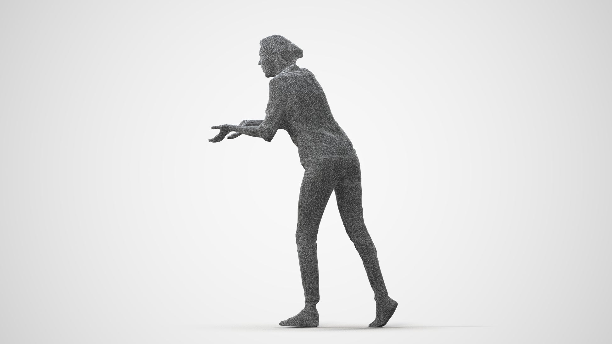 3D human model woman casual standing, photogrammetry scanned person for archviz, square thumbnail
