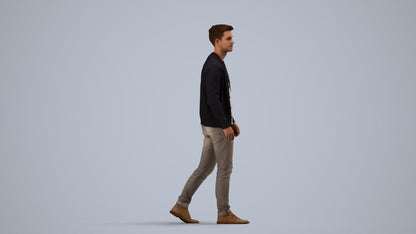 realistic 3D human man casual walking, archviz people FBX OBJ for Blender, side view render