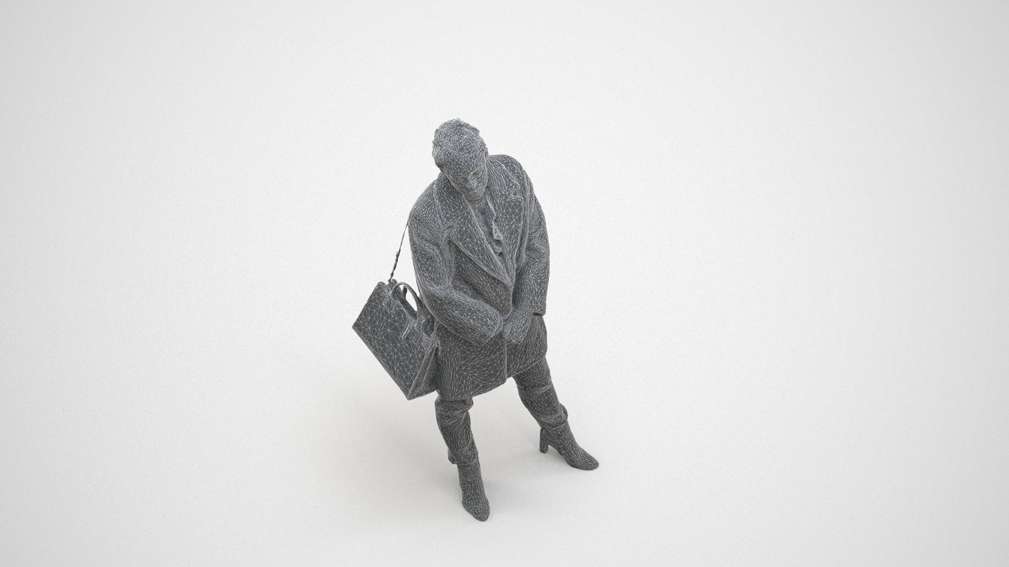 scanned 3D woman business standing, photogrammetry people for Enscape and V-Ray, wireframe three-quarter view