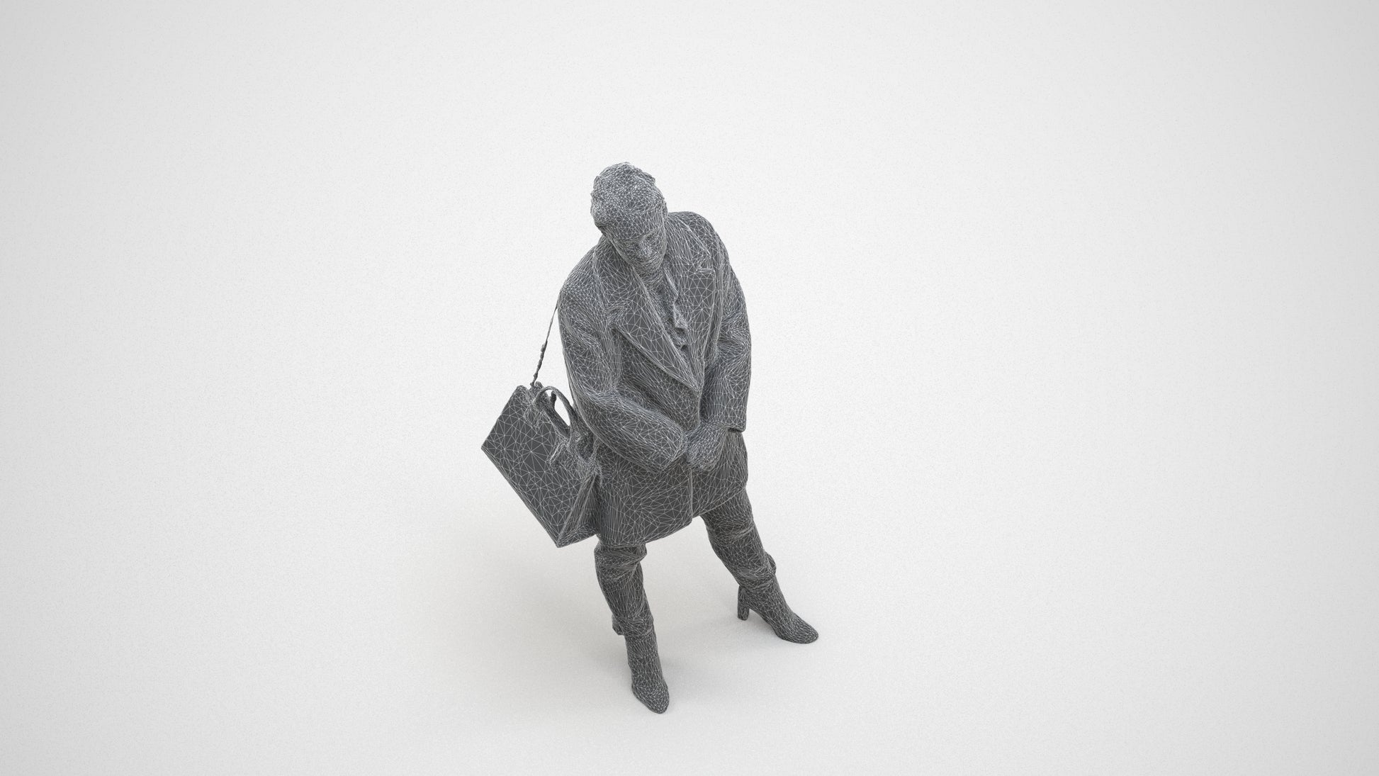 scanned 3D woman business standing, photogrammetry people for Enscape and V-Ray, wireframe three-quarter view