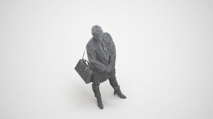 scanned 3D woman business standing, photogrammetry people for Enscape and V-Ray, wireframe three-quarter view