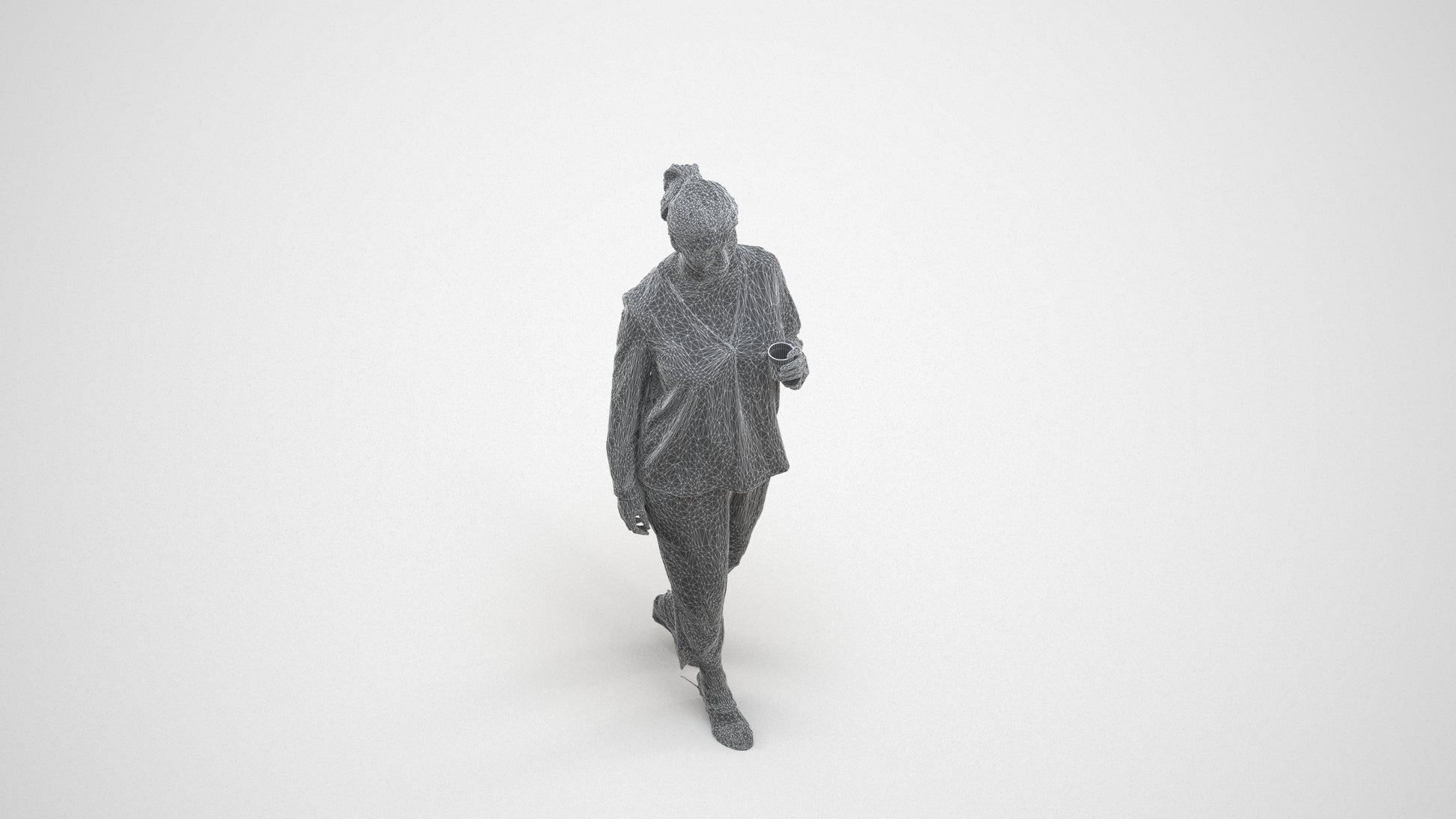 scanned 3D woman casual walking, photogrammetry people for Enscape and V-Ray, wireframe three-quarter view
