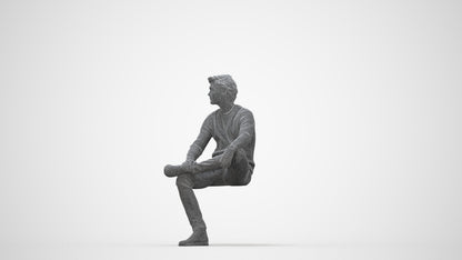 3D people model man casual sitting, scanned human for 3ds Max rendering, wireframe back view