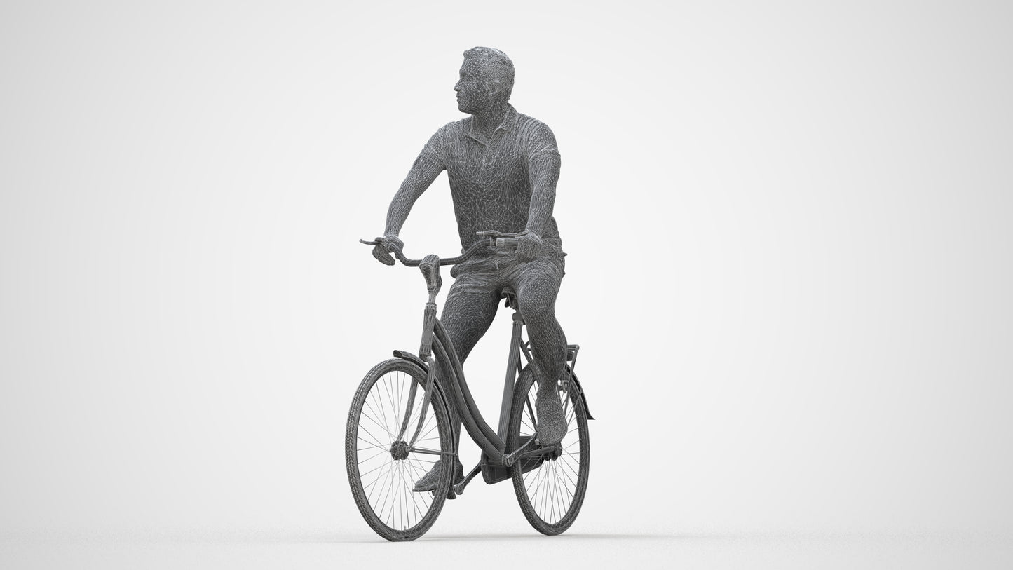 scanned 3D man casual cycling, photogrammetry people for Enscape and V-Ray, wireframe back view