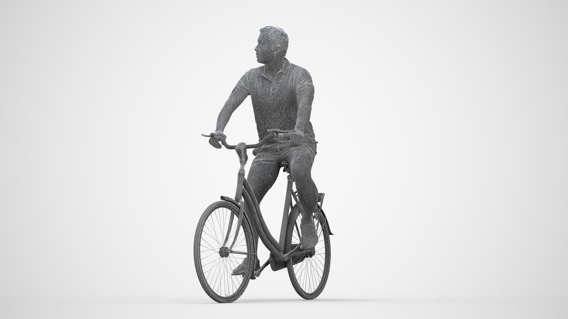 scanned 3D man casual cycling, photogrammetry people for Enscape and V-Ray, wireframe back view