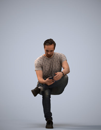 3D scanned man sitting casual, photorealistic archviz people for Enscape and SketchUp