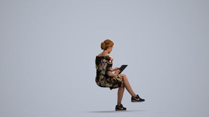 3D people model woman casual sitting, scanned human for 3ds Max rendering, front view render
