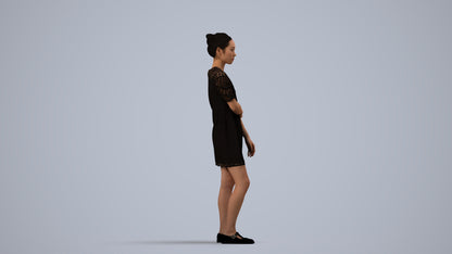 realistic 3D human woman business standing, archviz people FBX OBJ for Blender, side view render