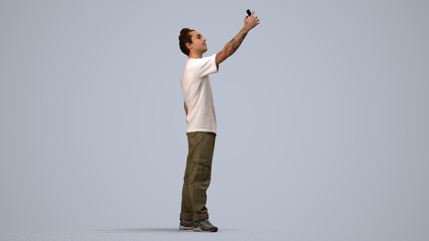 3D human model man casual standing, photogrammetry scanned person for archviz, side view render