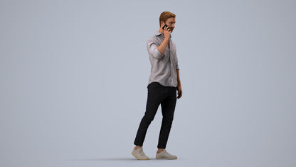 realistic 3D people man casual walking, render-ready for V-Ray and Corona, FBX OBJ, side view render
