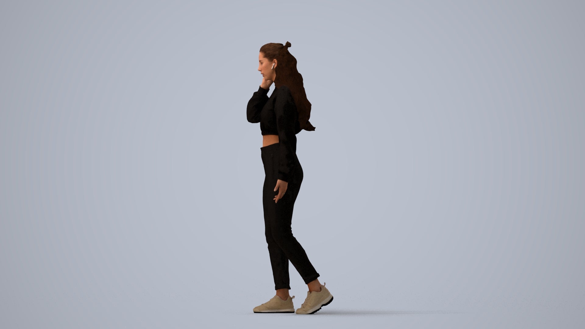 scanned 3D woman sport, photogrammetry people for Enscape and V-Ray, three-quarter view render