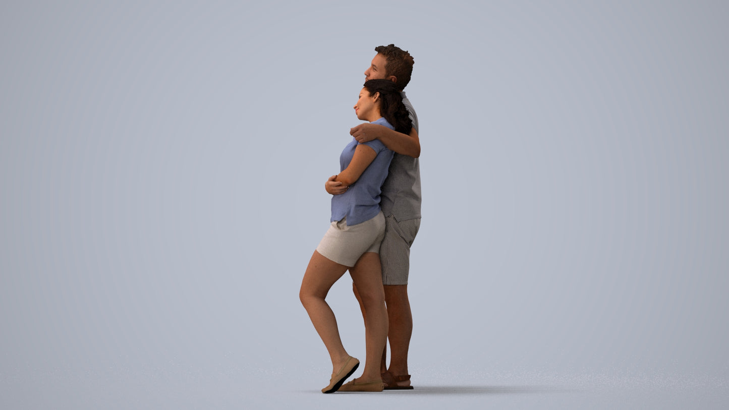 realistic 3D human woman casual couple, archviz people FBX OBJ for Blender, three-quarter view render