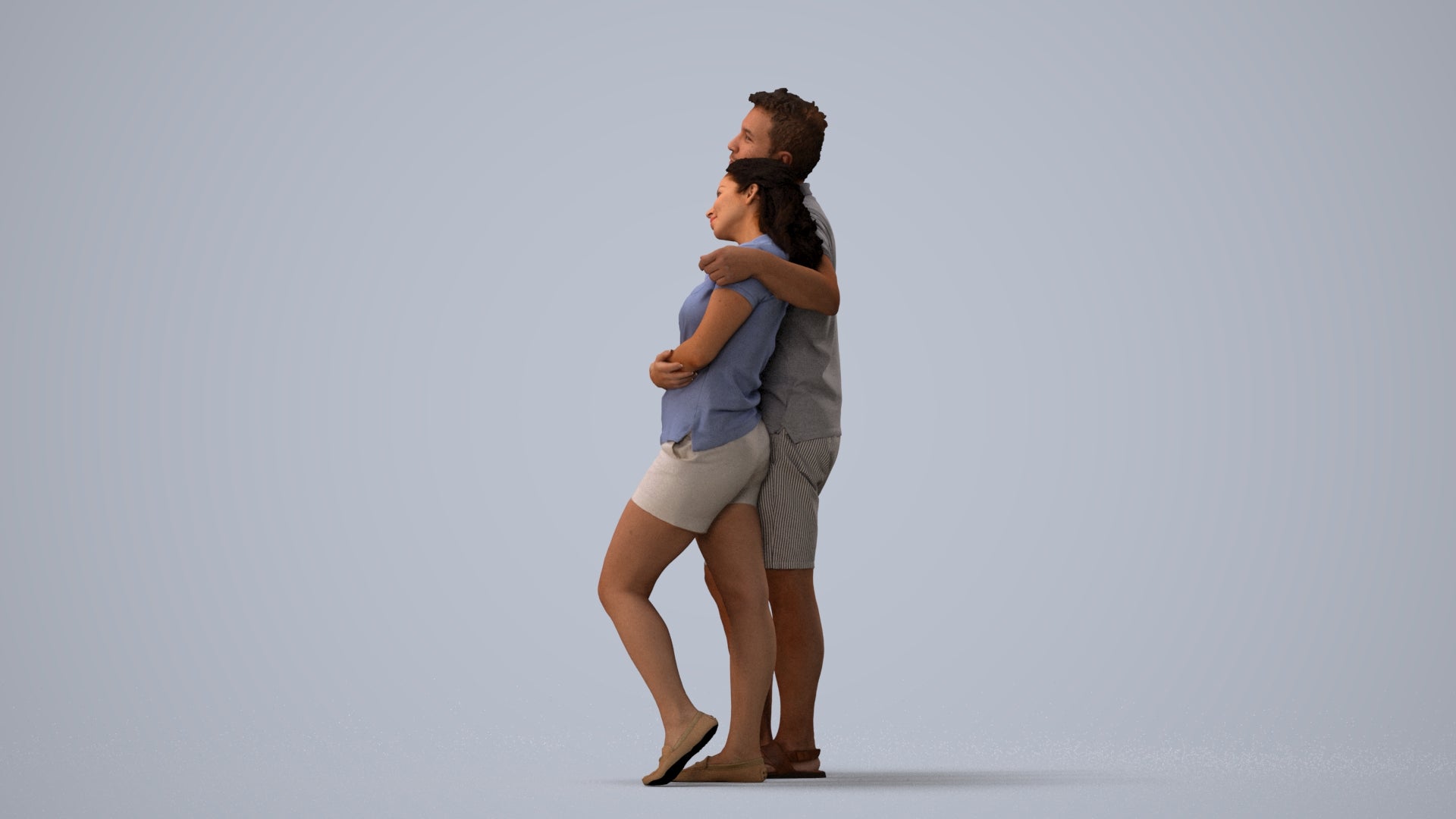 realistic 3D human woman casual couple, archviz people FBX OBJ for Blender, three-quarter view render