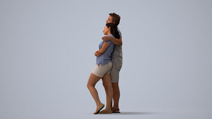 realistic 3D human woman casual couple, archviz people FBX OBJ for Blender, three-quarter view render