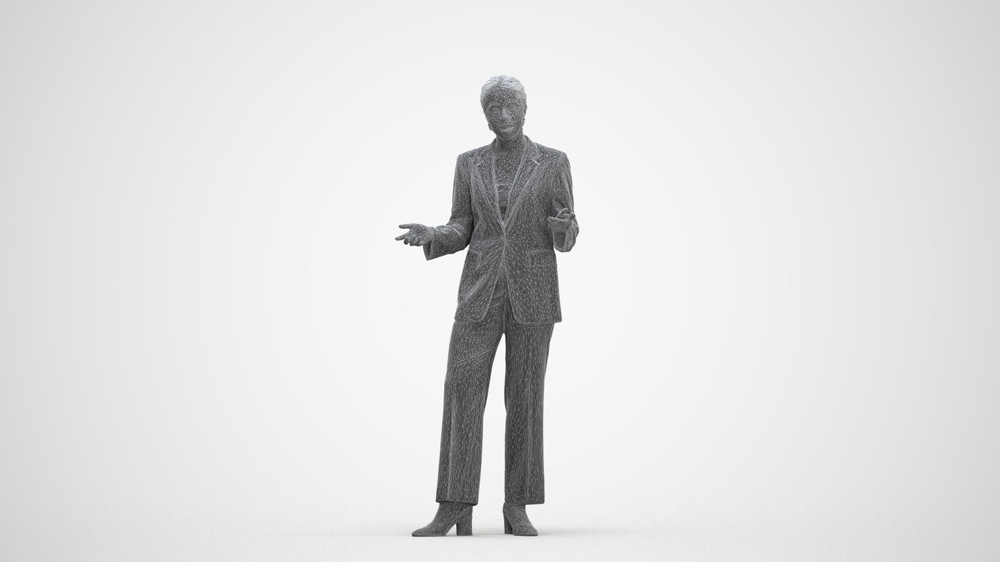 realistic 3D woman business, scanned archviz people for Blender and 3ds Max, three-quarter front view render