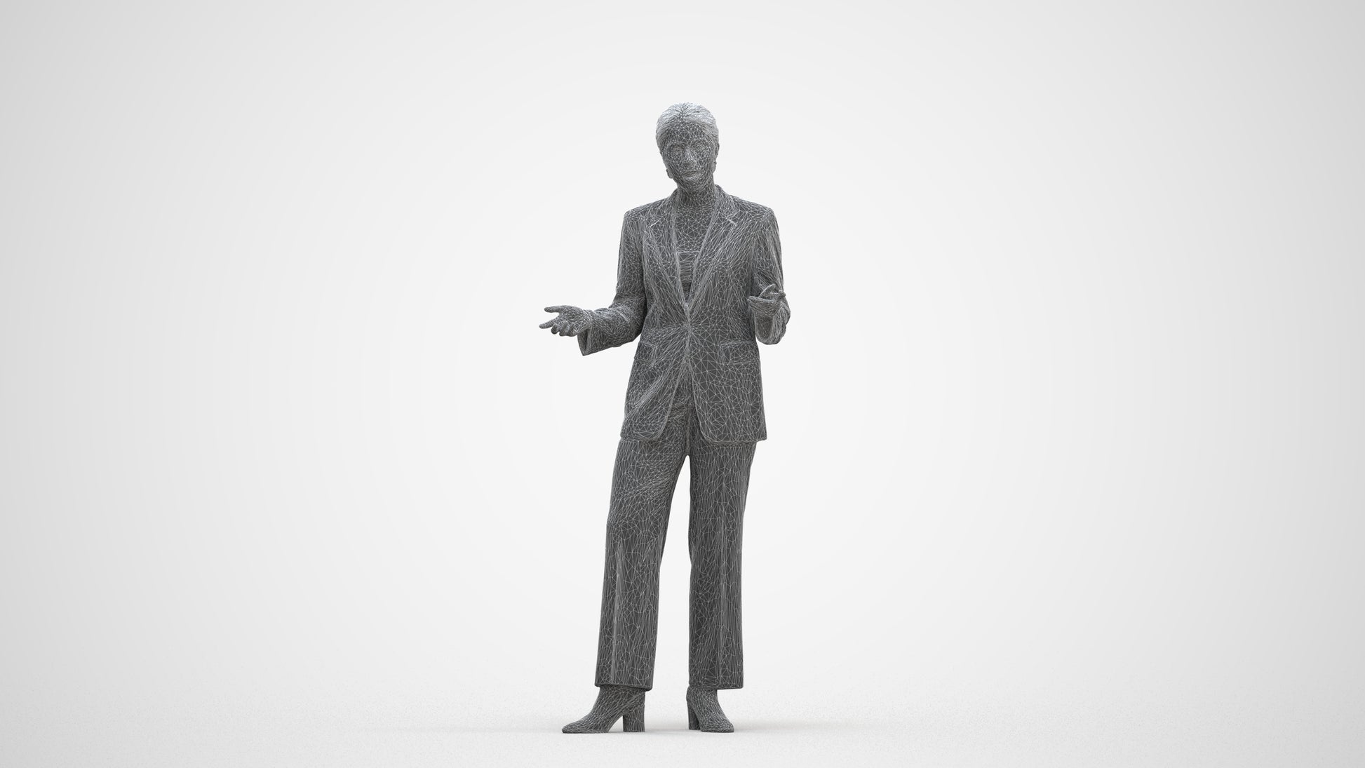 realistic 3D woman business, scanned archviz people for Blender and 3ds Max, three-quarter front view render