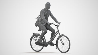 photogrammetry 3D man business cycling, realistic human model archviz FBX, wireframe side view