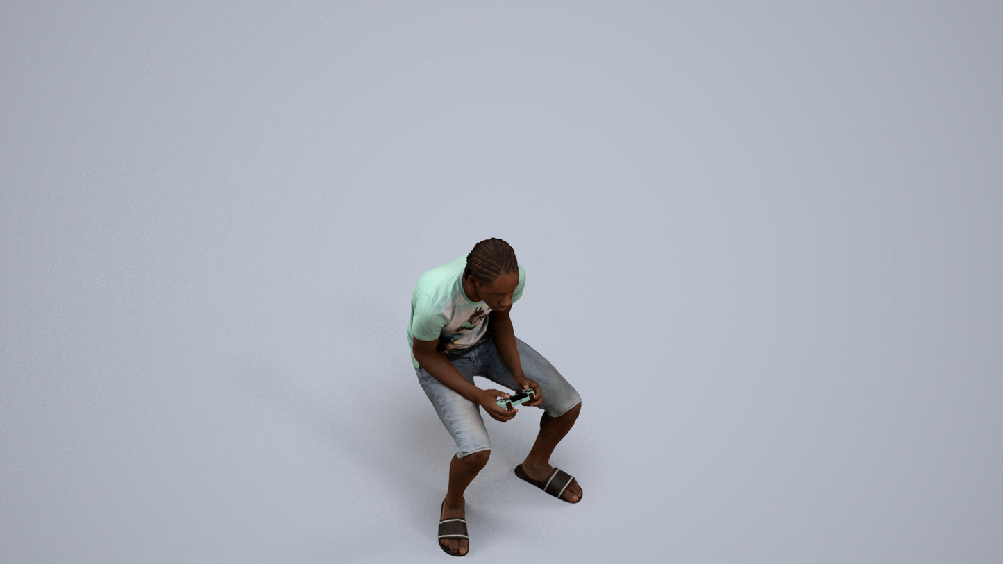 3D human model boy casual kids, photogrammetry scanned person for archviz, back view render