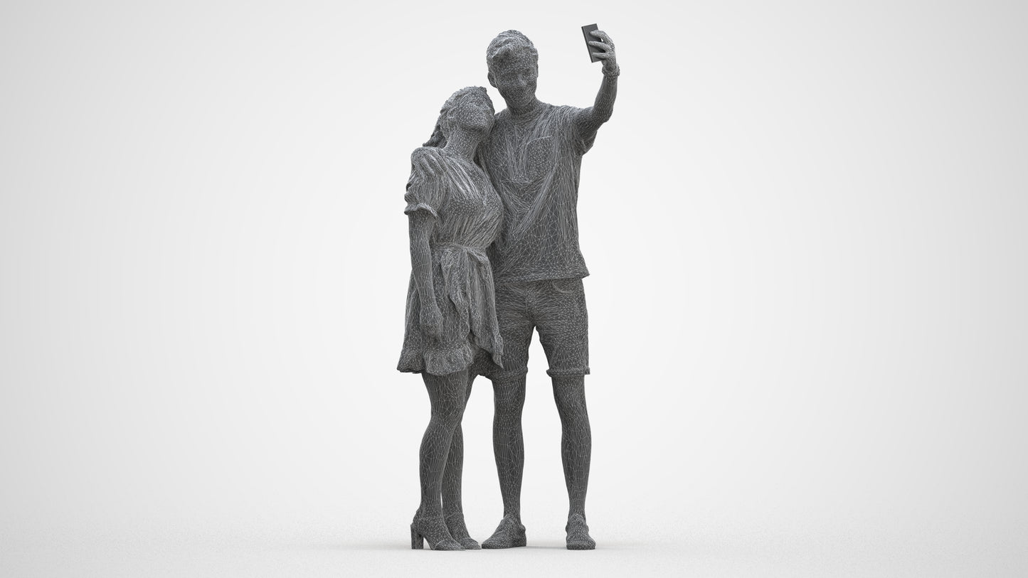 3D scanned woman couple casual, photorealistic archviz people for Enscape and SketchUp, three-quarter front view render