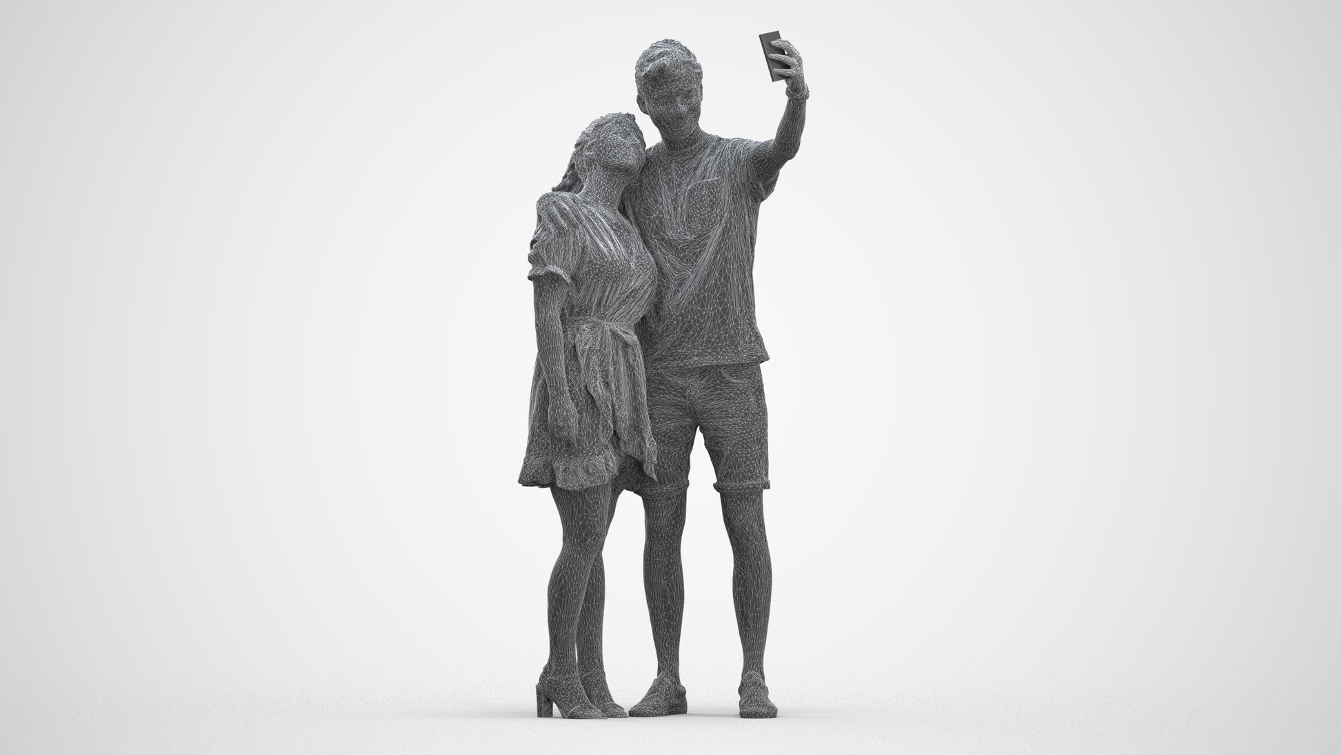 3D scanned woman couple casual, photorealistic archviz people for Enscape and SketchUp, three-quarter front view render