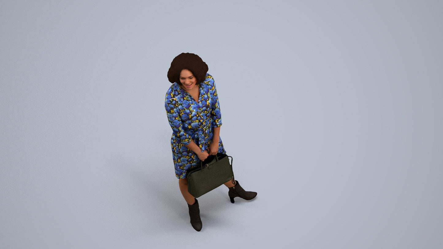 realistic 3D woman casual standing, scanned archviz people for Blender and 3ds Max, back view render