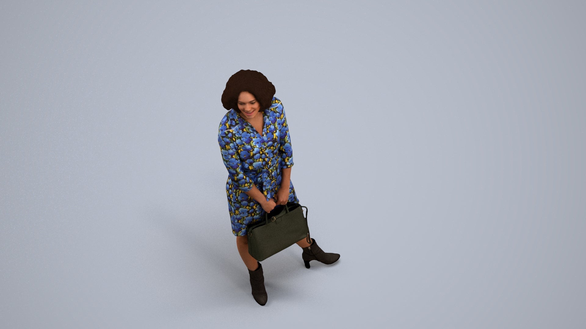 realistic 3D woman casual standing, scanned archviz people for Blender and 3ds Max, back view render