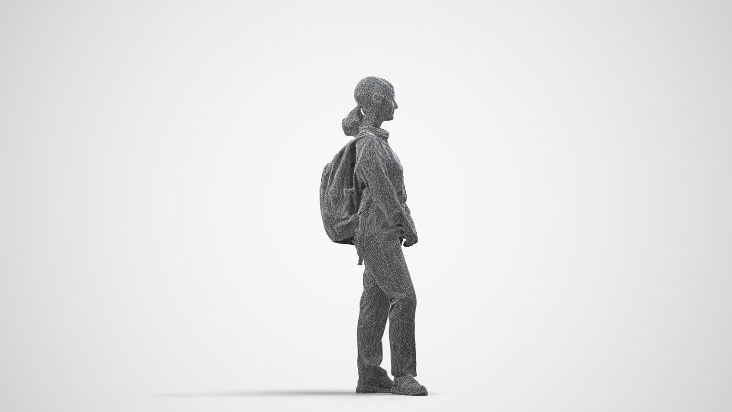 scanned 3D girl kids, photogrammetry people for Enscape and V-Ray, wireframe side view