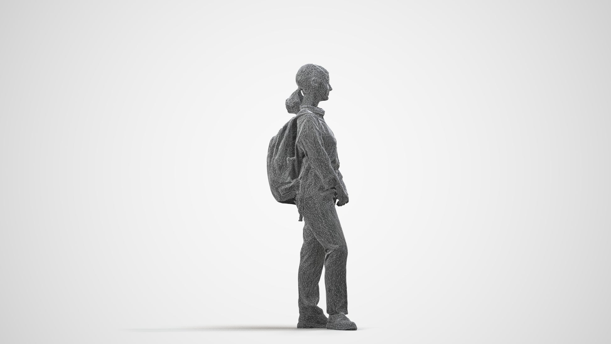 scanned 3D girl kids, photogrammetry people for Enscape and V-Ray, wireframe side view