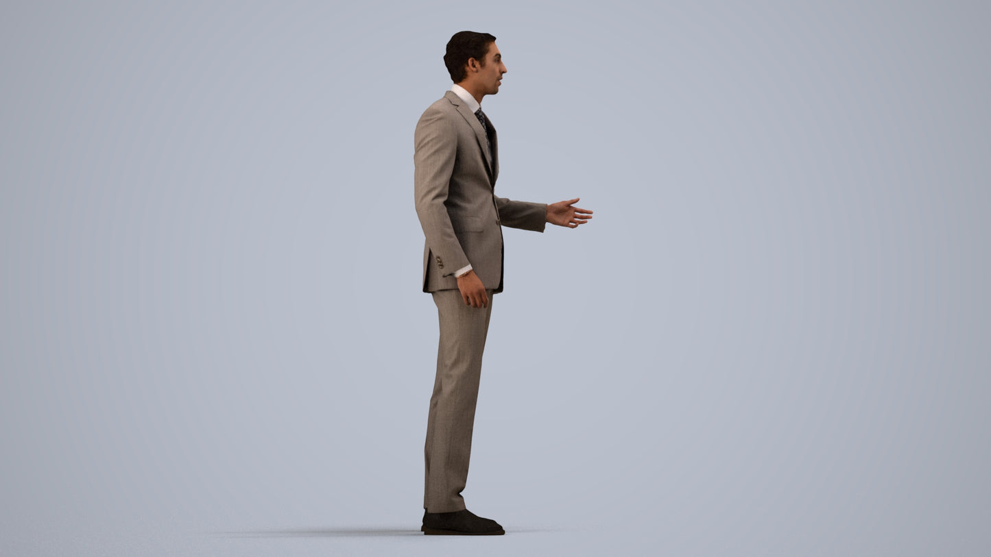 3D people model man business, scanned human for 3ds Max rendering, side view render
