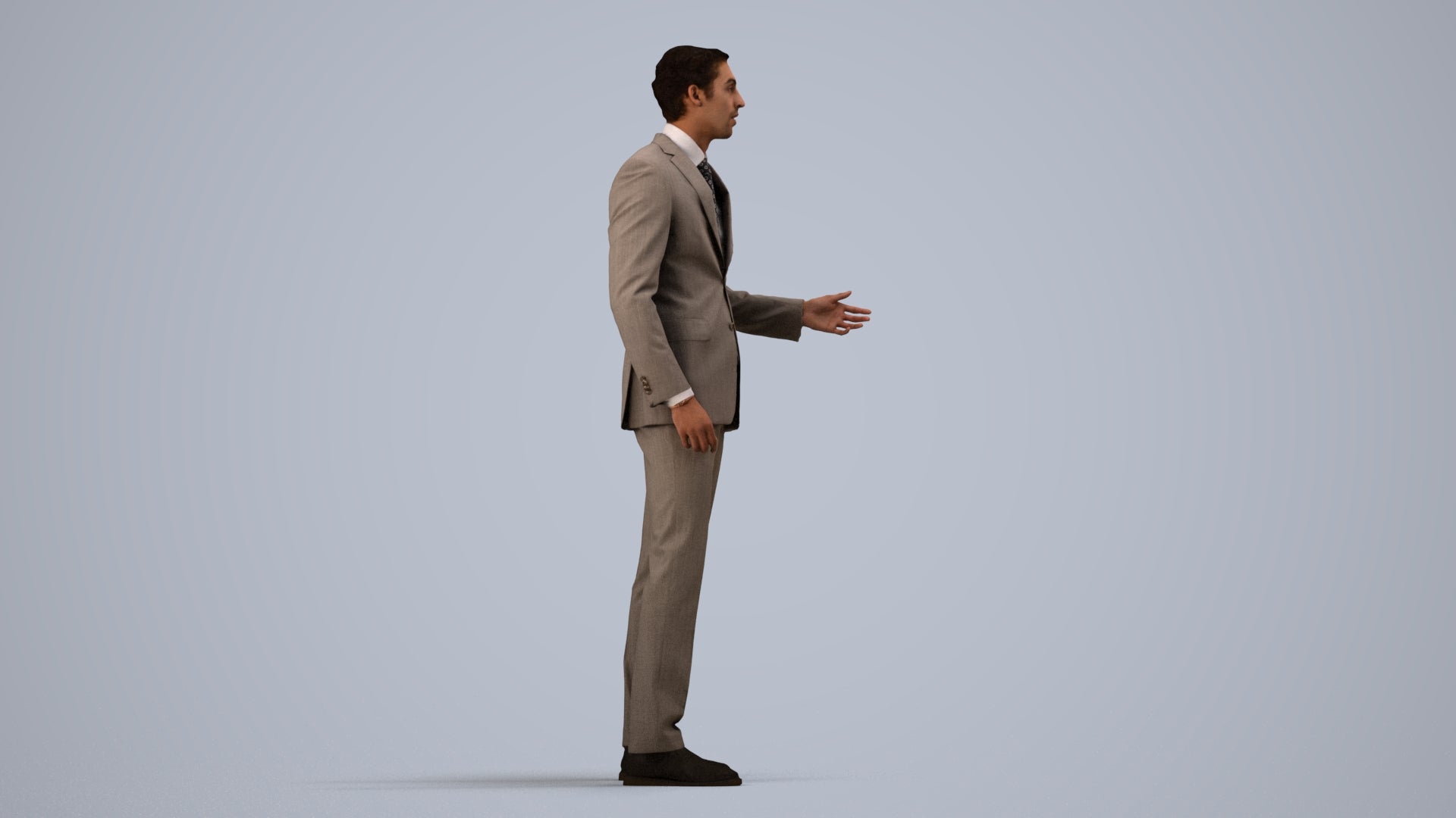3D people model man business, scanned human for 3ds Max rendering, side view render