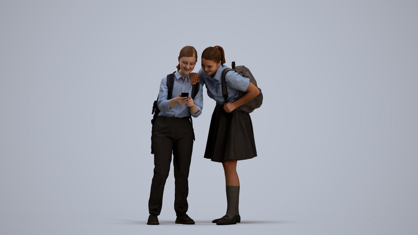 realistic 3D girl kids, scanned archviz people for Blender and 3ds Max, standing pose render