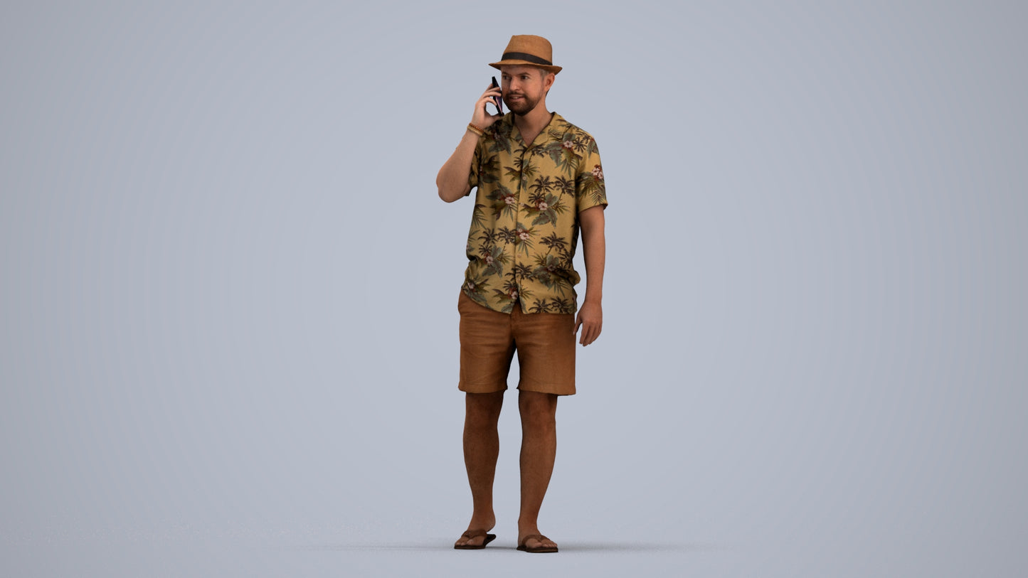 3D human model man walking, photogrammetry scanned person for archviz, standing pose render