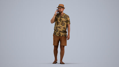 3D human model man walking, photogrammetry scanned person for archviz, standing pose render