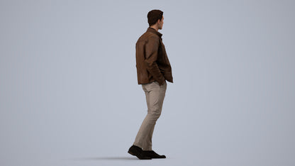 3D human model man casual walking, photogrammetry scanned person for archviz, side view render