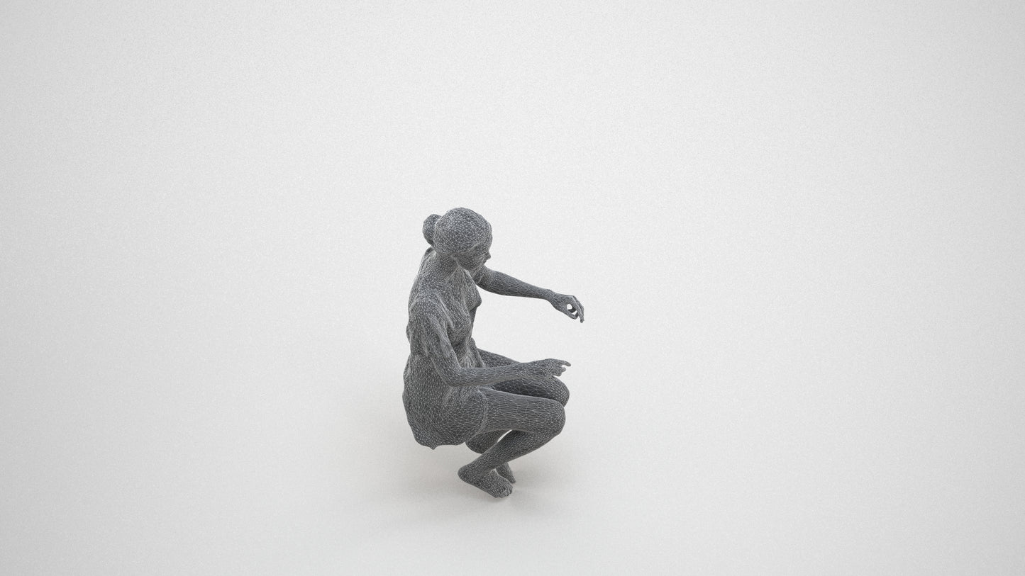 photogrammetry 3D woman bathroom, realistic human model archviz FBX, wireframe three-quarter view