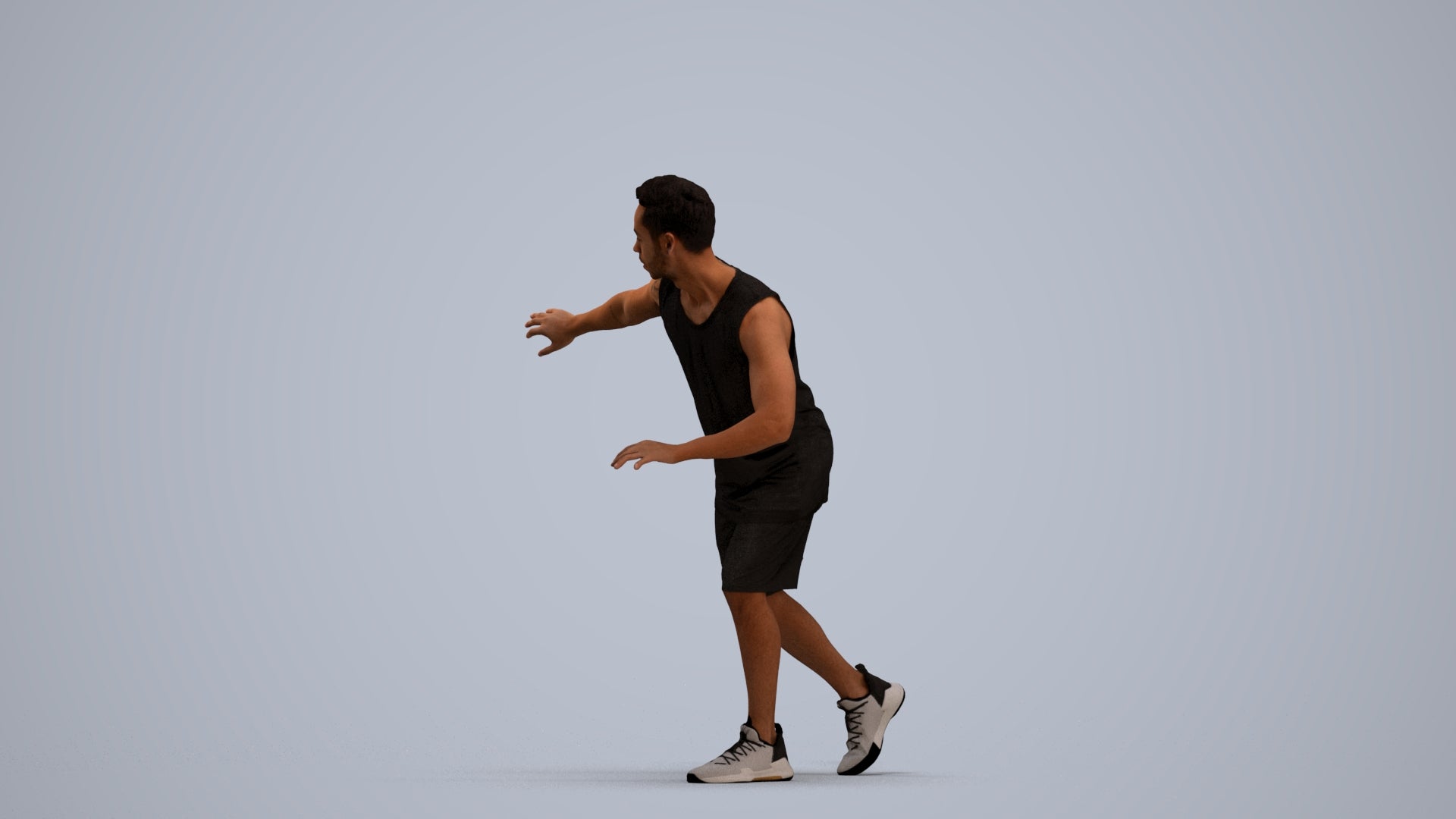 3D people model man sport, scanned human for 3ds Max rendering, standing pose render