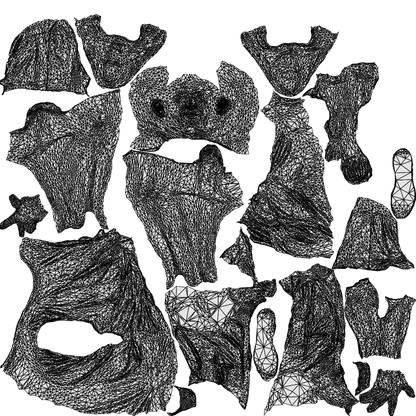 3D scanned senior man sitting casual, photorealistic archviz people for Enscape and SketchUp, wireframe top-down view