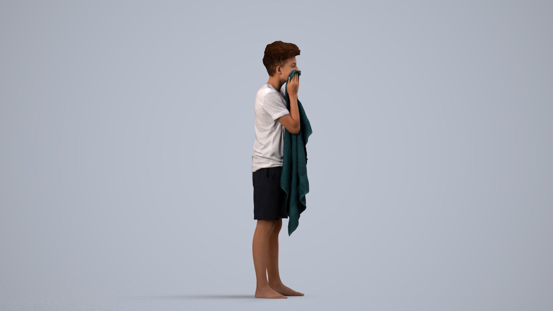 realistic 3D boy casual kids, scanned archviz people for Blender and 3ds Max, side view render