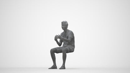 realistic 3D man casual sitting, scanned archviz people for Blender and 3ds Max, wireframe back view