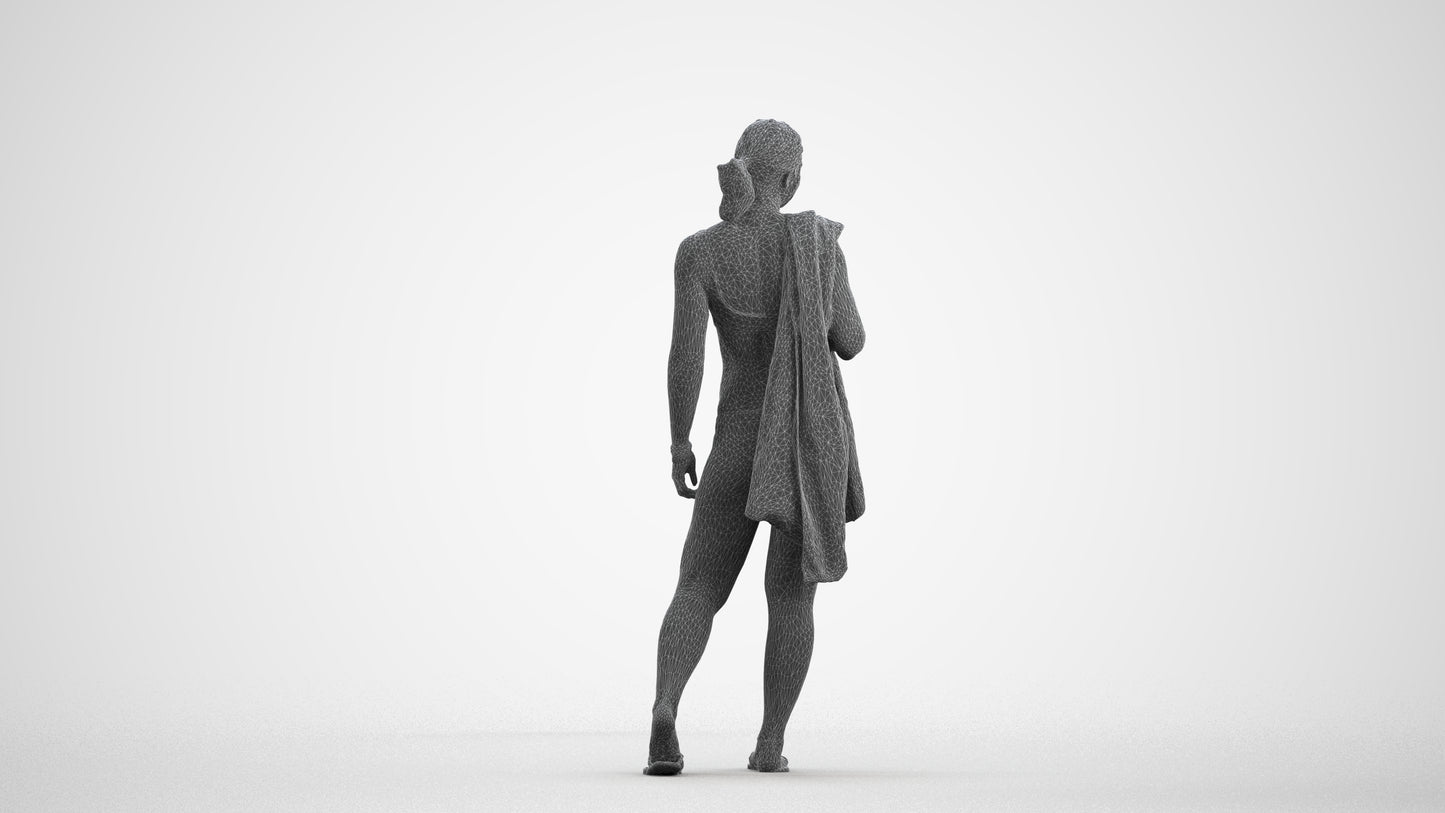 realistic 3D woman pool, scanned archviz people for Blender and 3ds Max, wireframe front view