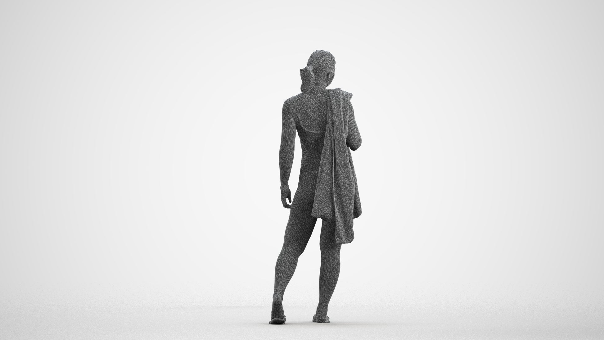 realistic 3D woman pool, scanned archviz people for Blender and 3ds Max, wireframe front view