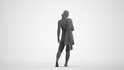 realistic 3D woman pool, scanned archviz people for Blender and 3ds Max, wireframe front view
