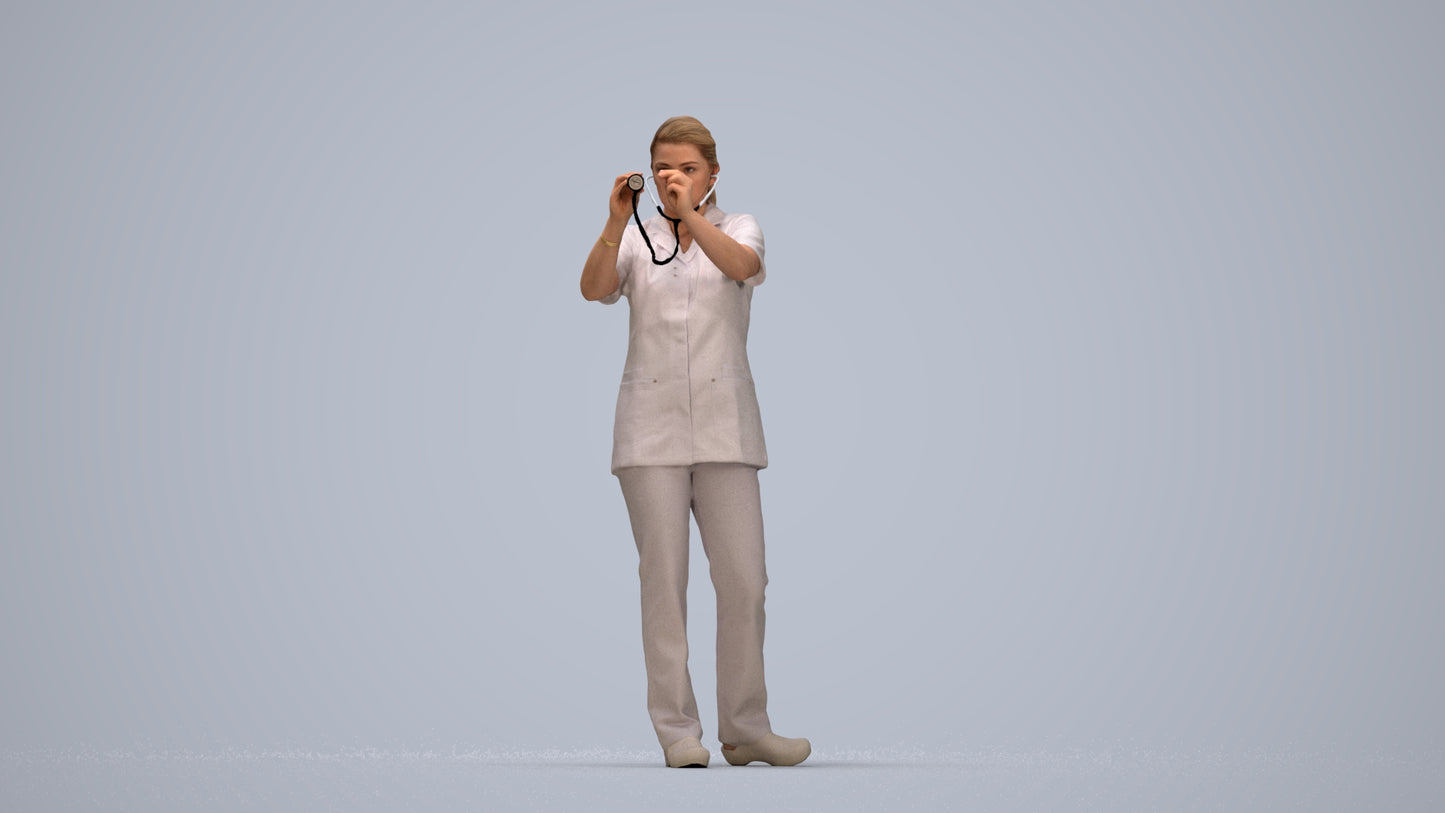 3D human model woman medical, photogrammetry scanned person for archviz, top-down view render